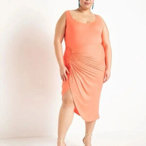 Eloquii Peach Coral Side Ruched Sundress Midi Dress Women’s Plus Size 20 NWT